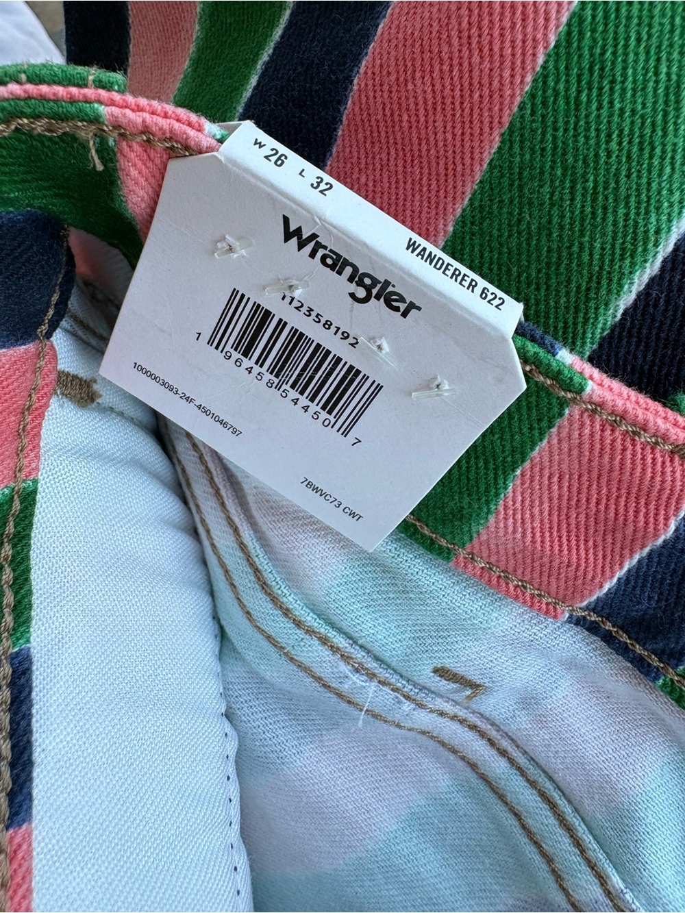 Wrangler Wanderer Striped Flare Pants in Green, Pink & Navy - Picture 5 of 14